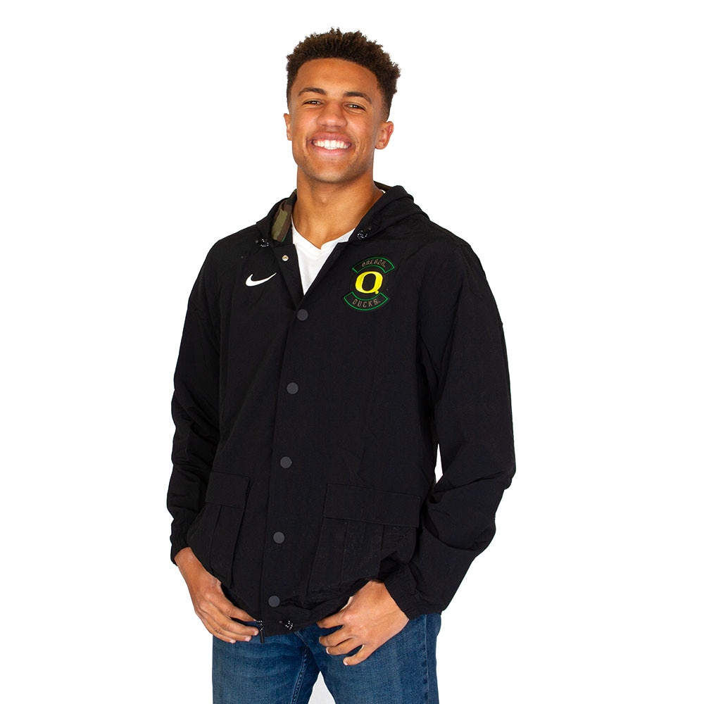Arched Oregon, Nike, Black, Coat/Jacket, Nylon, Men, Snap front, Military Appreciation, Classic Oregon O, Lightweight, 928856